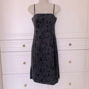 La belle size 5 Vintage Y2K formal mini dress dark gray black velvet flowers